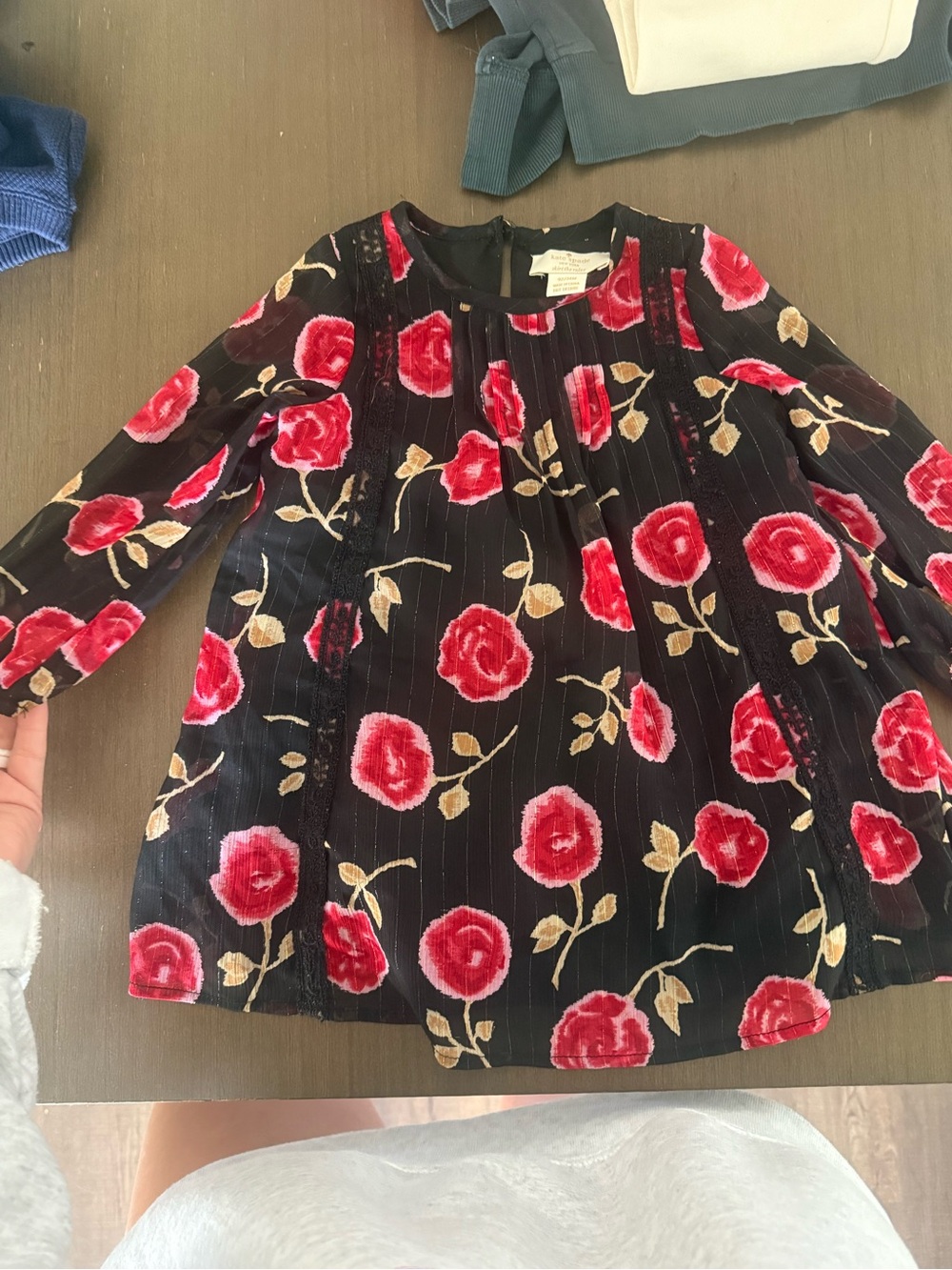 kate spade Black Velvet Dress with Red Rose Print